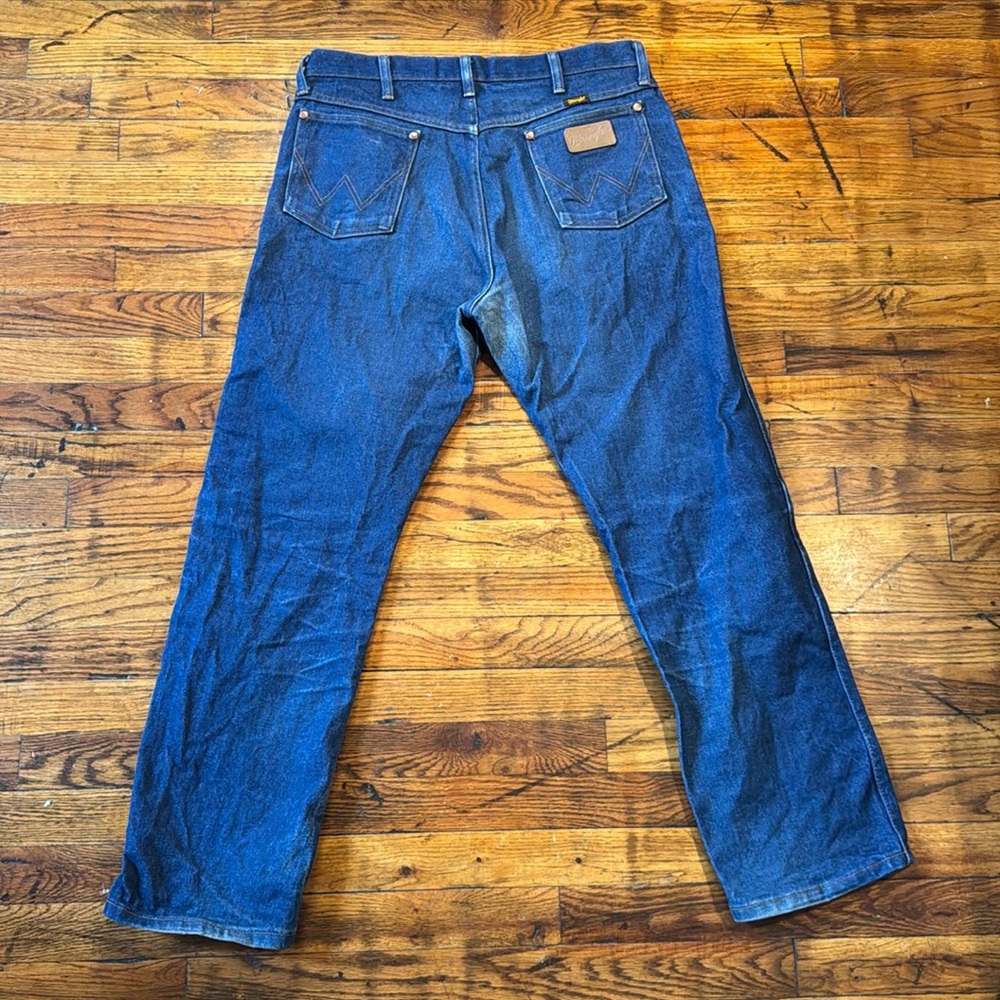 VINTAGE WRANGLER Men's Jeans 100% Cotton Dark Wash Denim‎ Copper Hardware 35x30